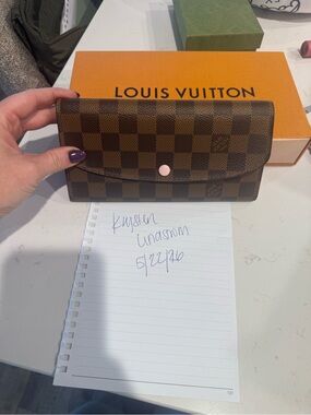 Louis Vuitton Damier Ebene Wallet with Pink Snap